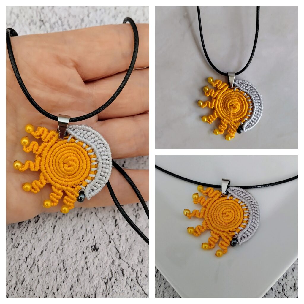 Boho Κολιέ ήλιος, φεγγάρι, macrame