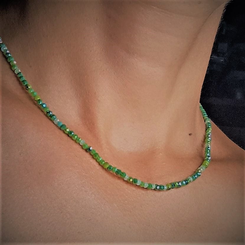 Κολιέ minimal multi color green κρύσταλλα