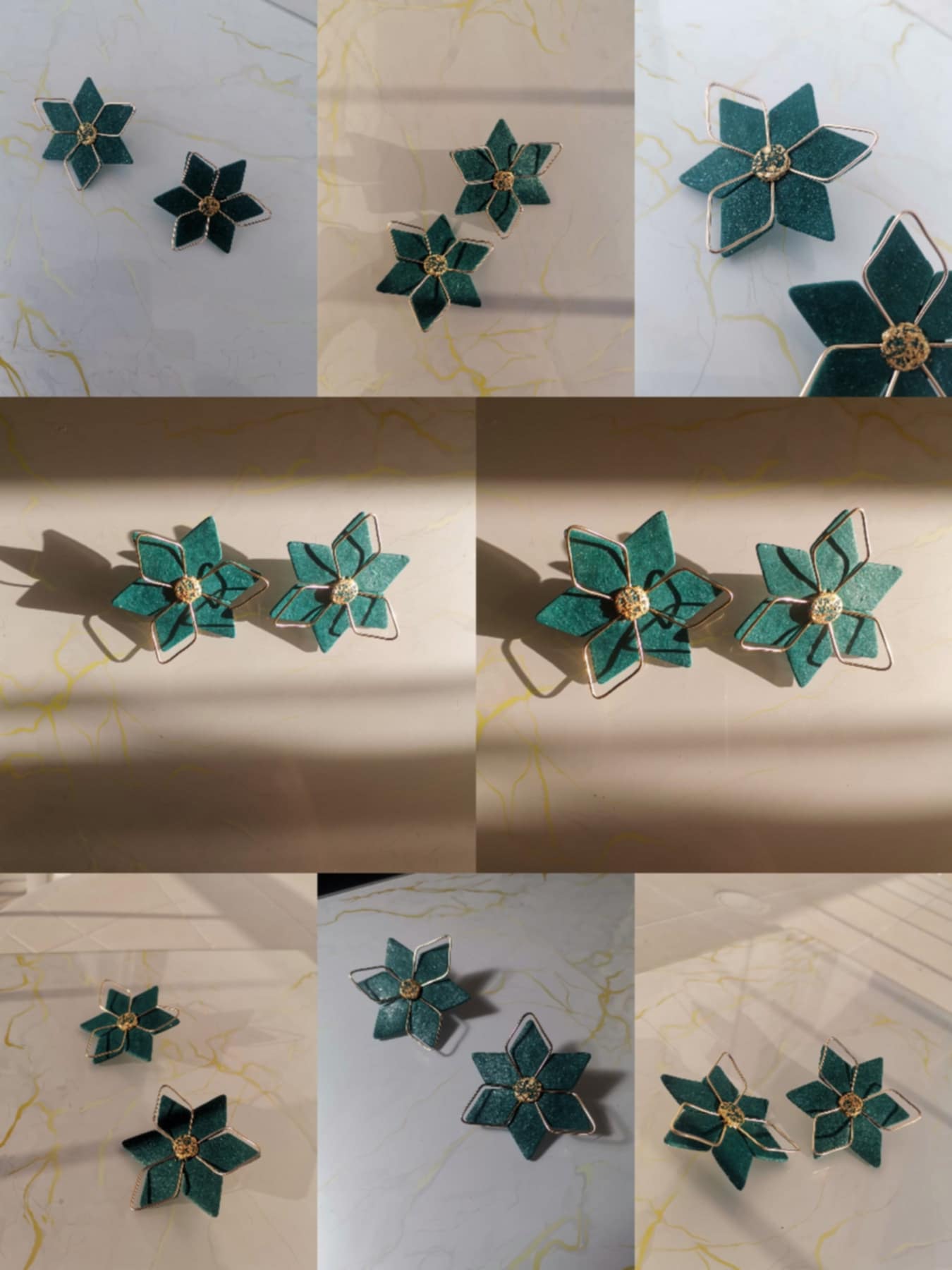 Handmade σκουλαρίκια "starshine" πετρόλ με εφέ χρυσόσκονης