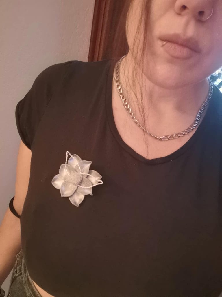 Handmade καρφίτσα "silver leaf brooch" γκρι, ασημί