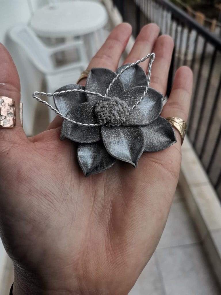 Handmade καρφίτσα "silver leaf brooch" γκρι, ασημί