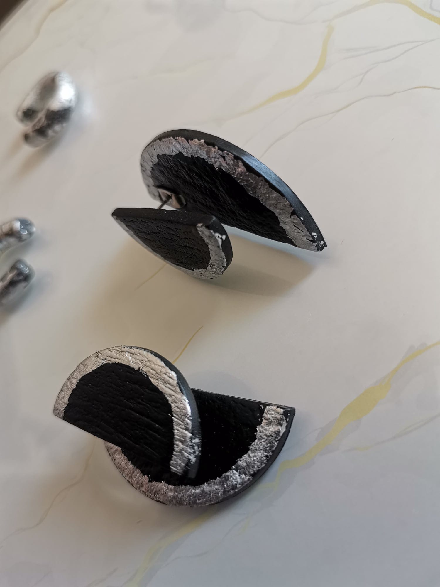 Handmade σκουλαρίκια "3D" μαύρα ασημί