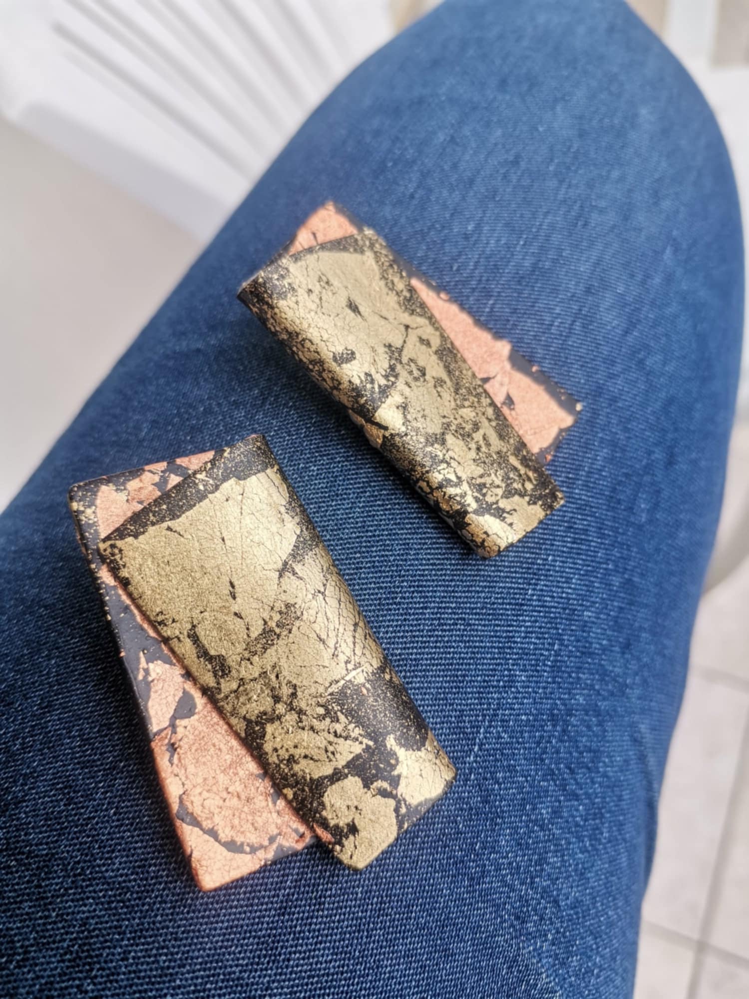 Handmade σκουλαρίκια "folded shine" μαύρο, χρυσό,ροζ χρυσό