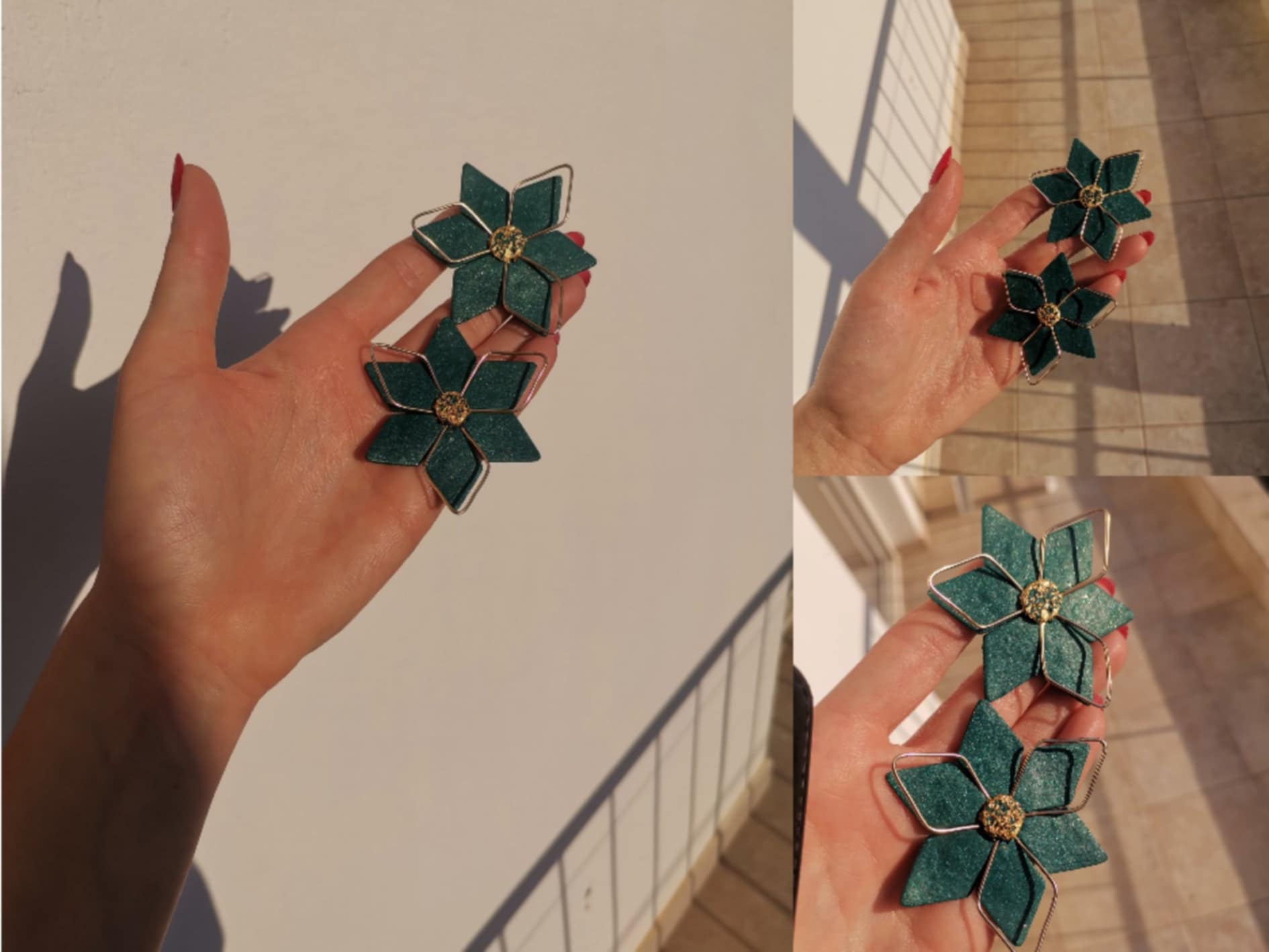Handmade σκουλαρίκια "starshine" πετρόλ με εφέ χρυσόσκονης