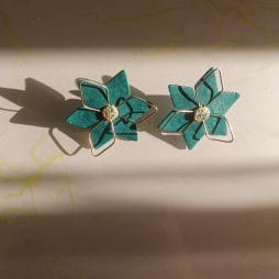 Handmade σκουλαρίκια "starshine" πετρόλ με εφέ χρυσόσκονης