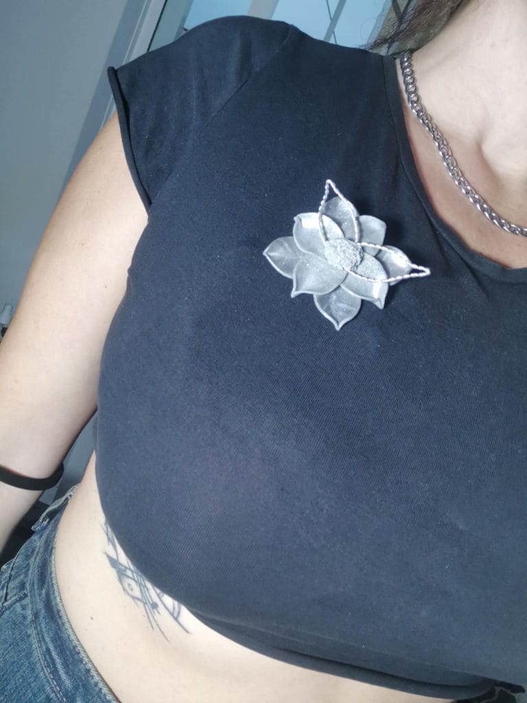 Handmade καρφίτσα "silver leaf brooch" γκρι, ασημί