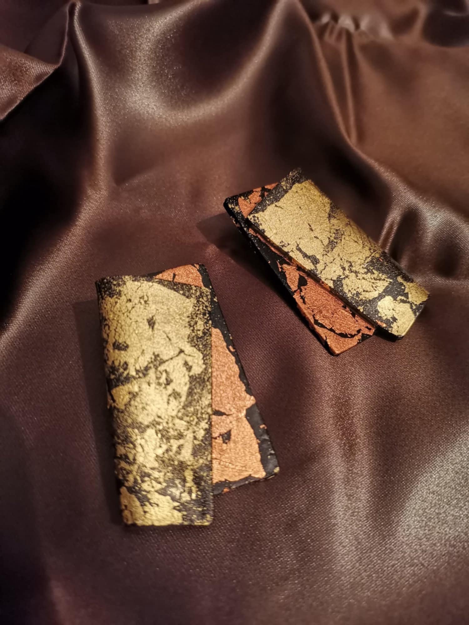 Handmade σκουλαρίκια "folded shine" μαύρο, χρυσό,ροζ χρυσό