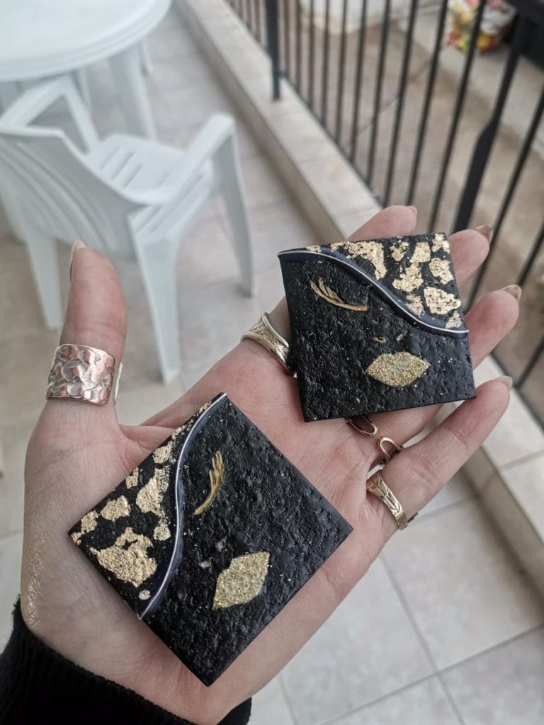 Handmade σκουλαρίκια "gold lady" μαύρο, χρυσό