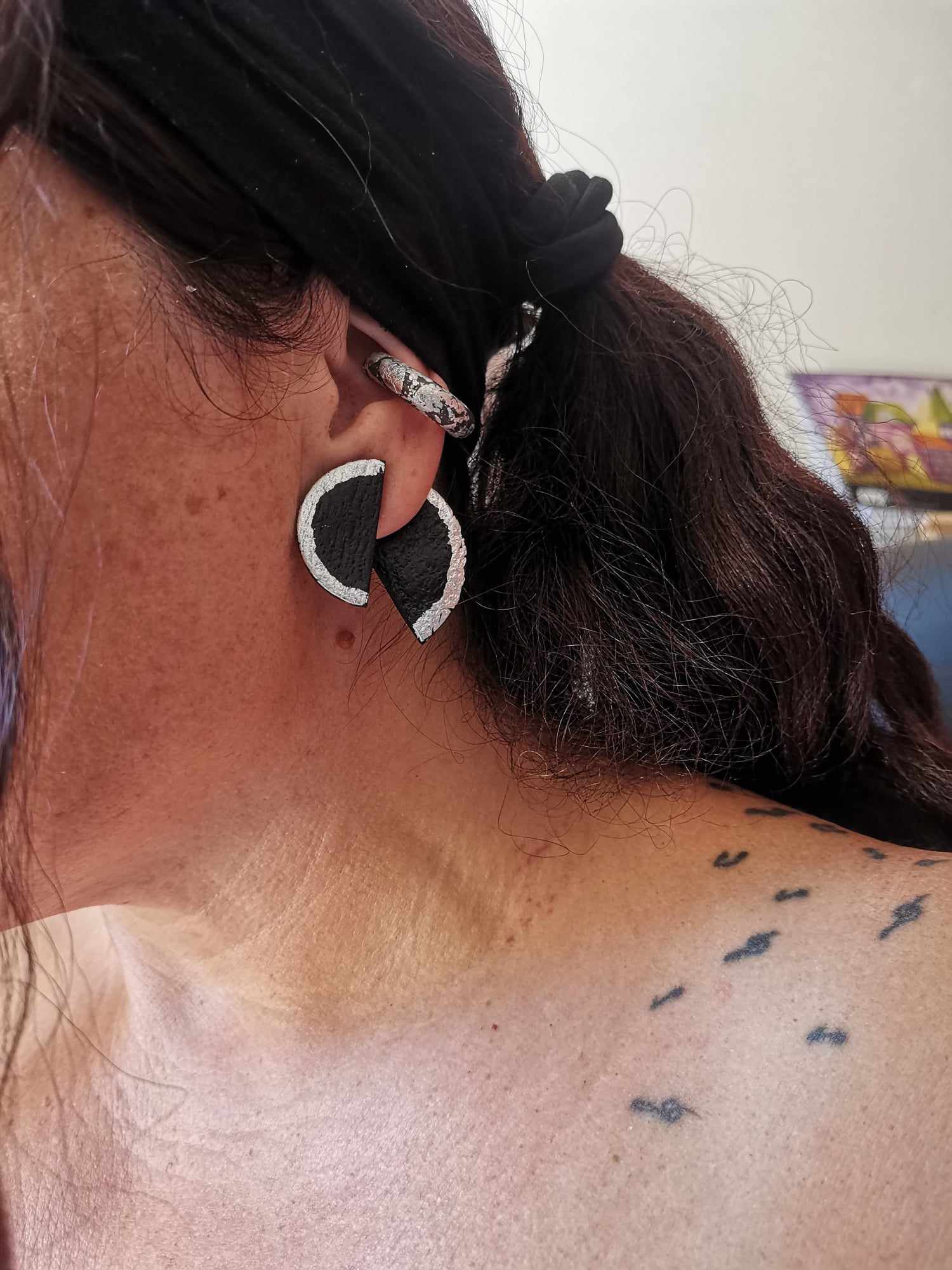 Handmade σκουλαρίκια "3D" μαύρα ασημί