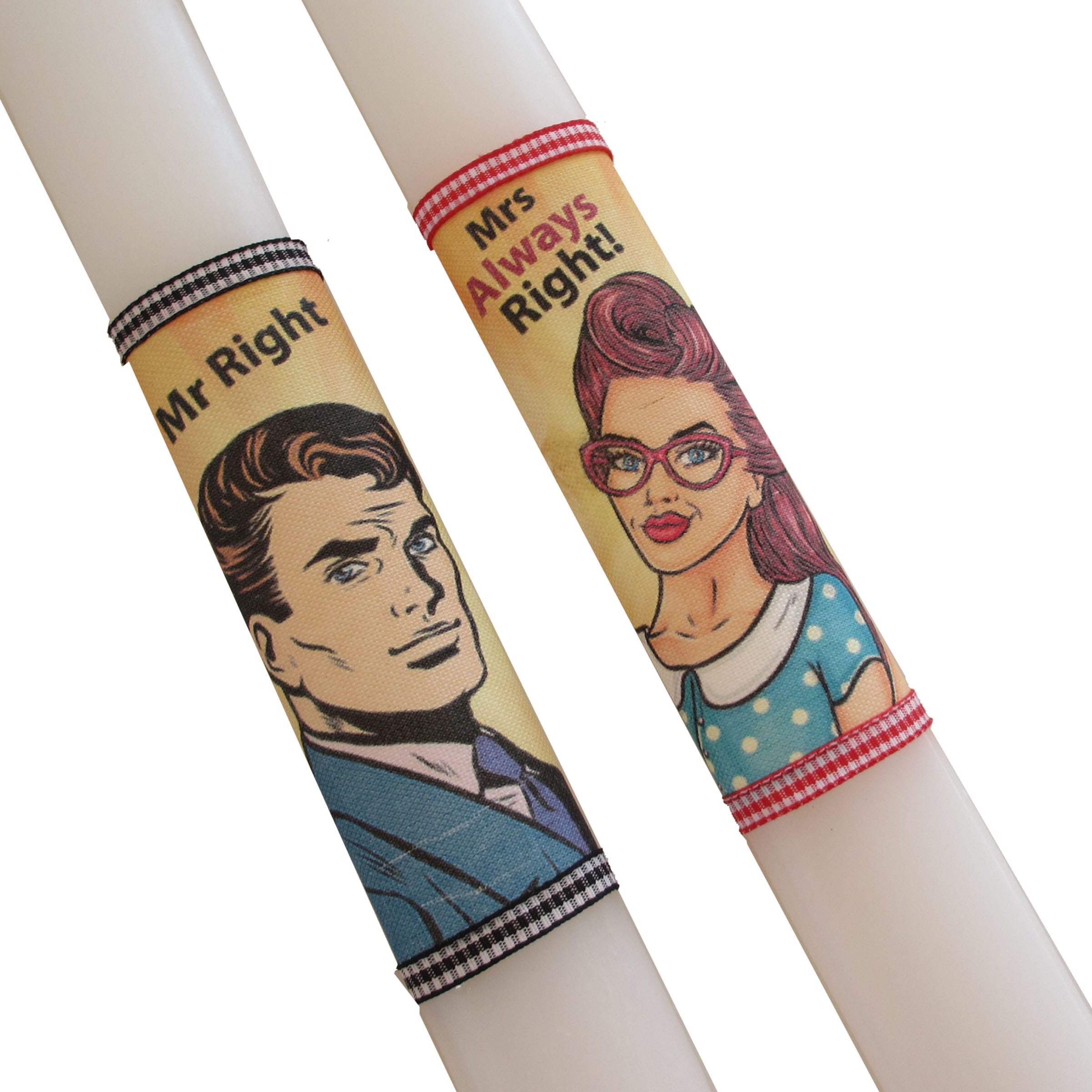 Αρωματικές λαμπάδες για ζευγάρι Pop Art “Mrs Always Right” Σετ των 2τμχ
