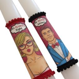 Αρωματικές λαμπάδες για ζευγάρι Pop Art "Mr Never Wrong" Σετ των 2τμχ