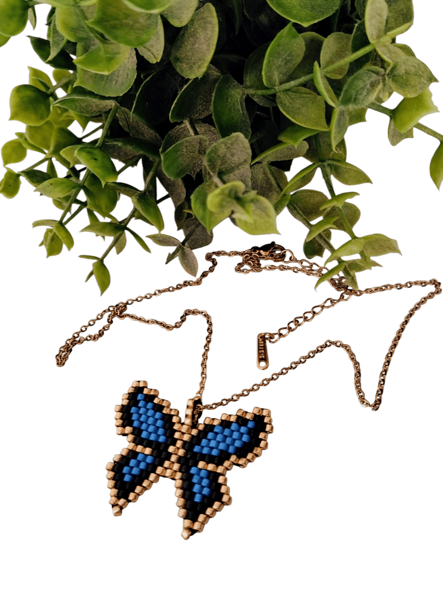 Ατσάλινο κολιέ πεταλούδα με miyuki