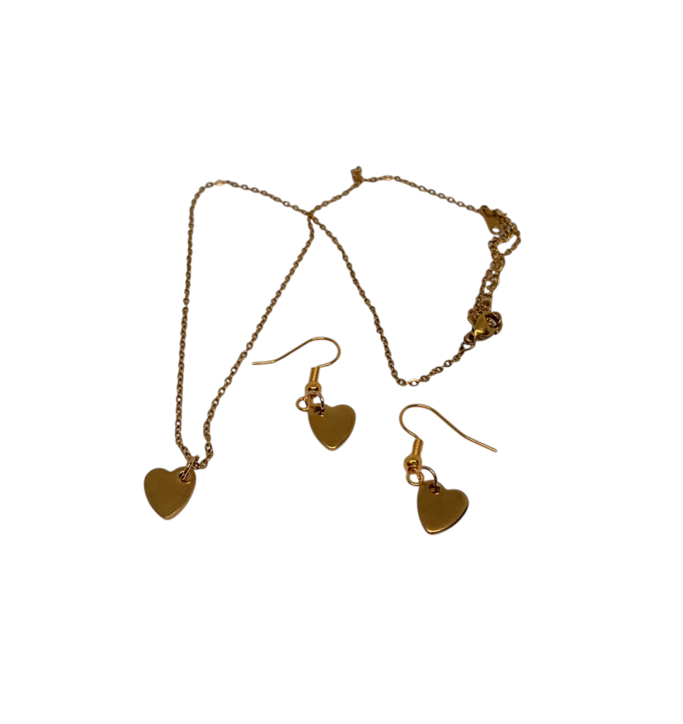 Σετ κολιέ και σκουλαρίκια χρυσά ατσάλινα με καρδιά.