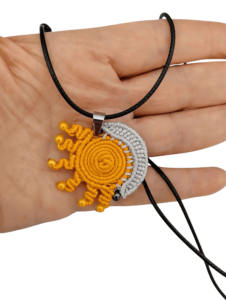Boho Κολιέ ήλιος, φεγγάρι, macrame