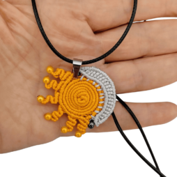 Boho Κολιέ ήλιος, φεγγάρι, macrame