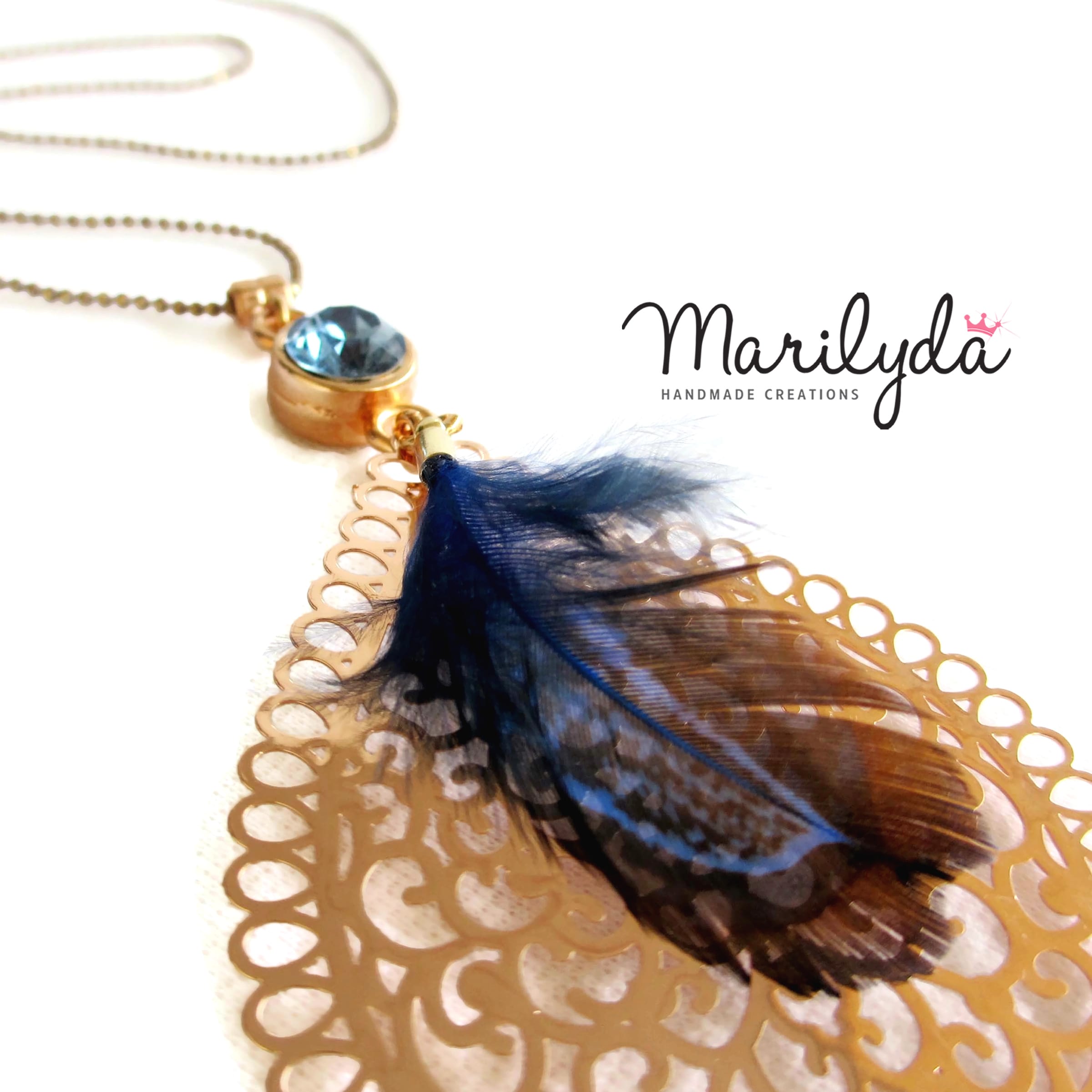 Κολιέ "Filigree feather blue"