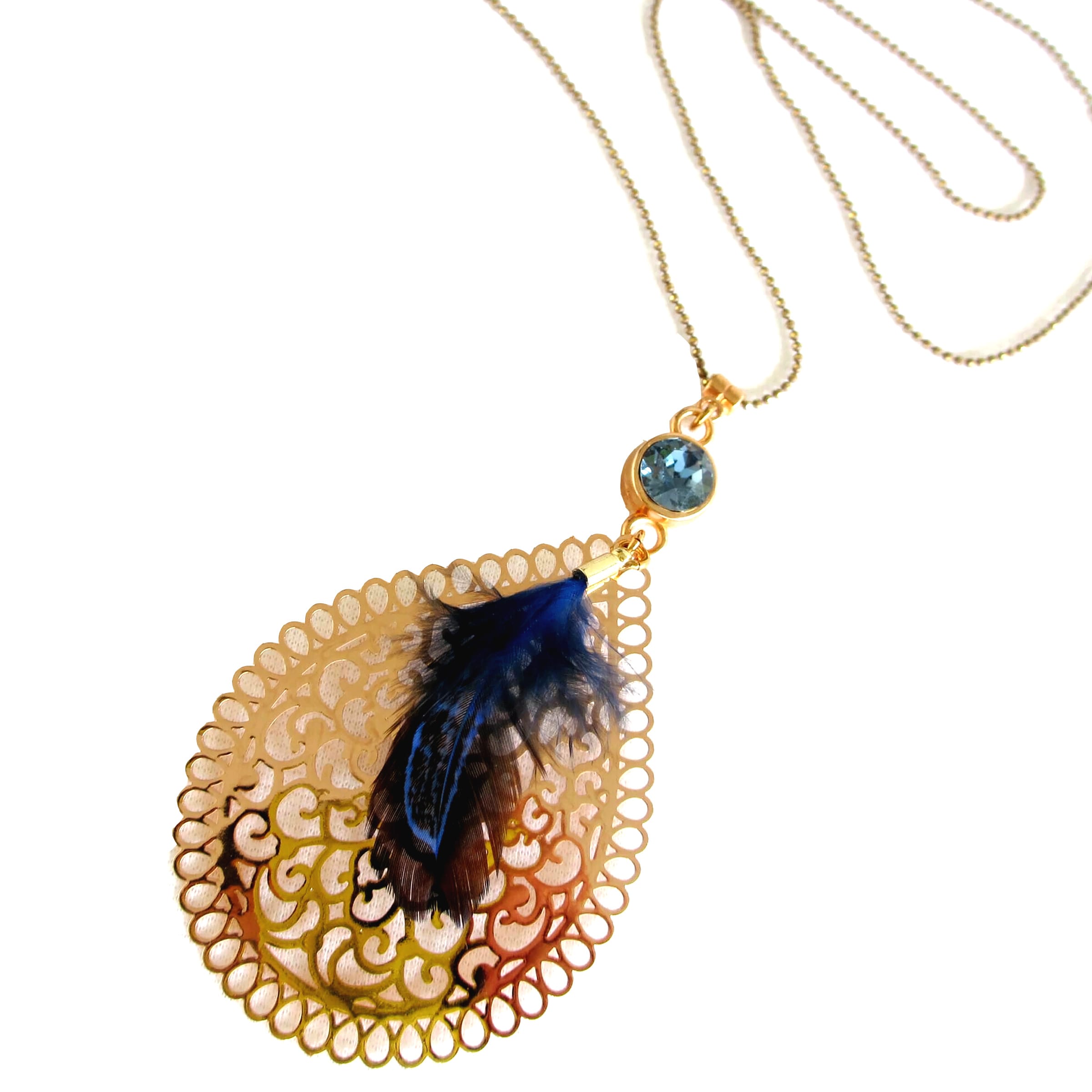 Κολιέ “Filigree feather blue”