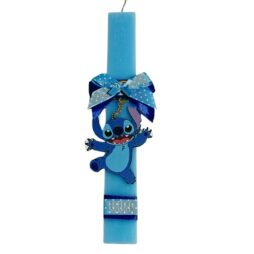 Πασχαλινή λαμπάδα Stitch με ξύλινο μπρελόκ