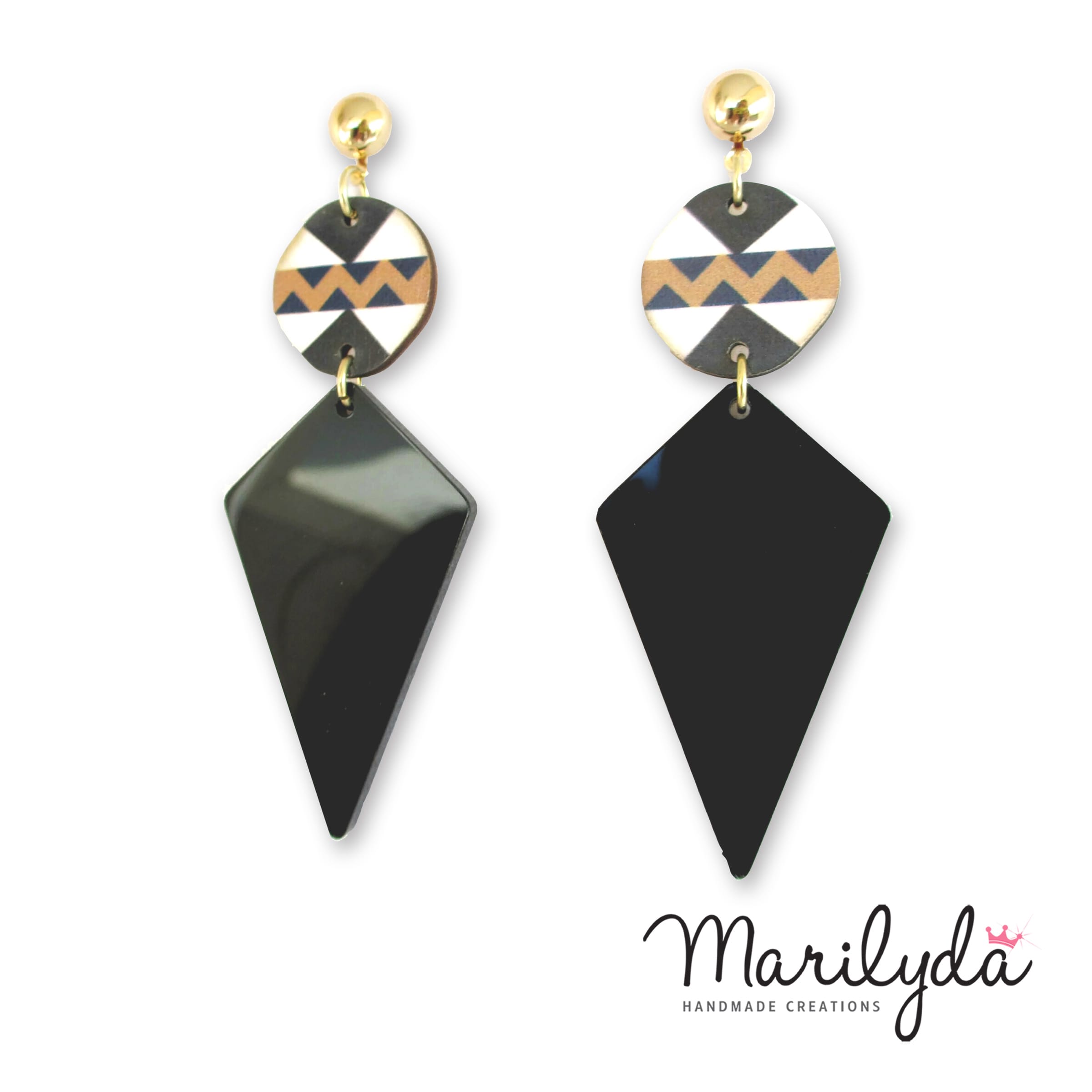 Μακριά σκουλαρίκια "Geometrical black diamond"