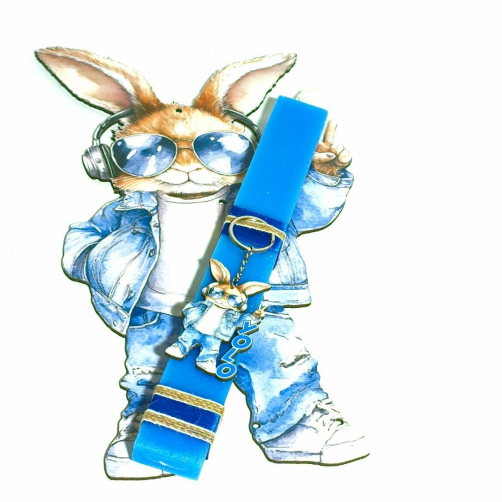 Πασχαλινή λαμπάδα με πλάτη YOLO - cool bunny