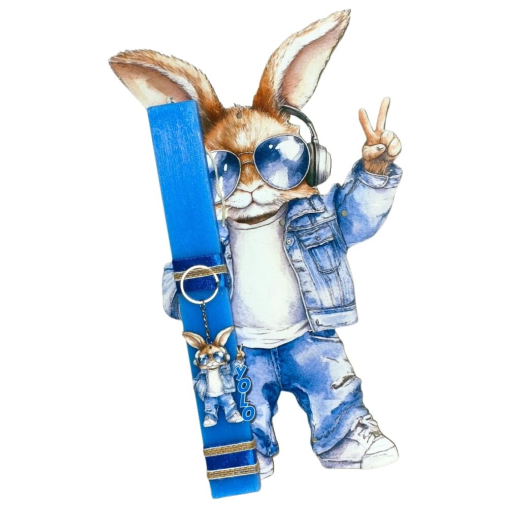 Πασχαλινή λαμπάδα με πλάτη YOLO - cool bunny