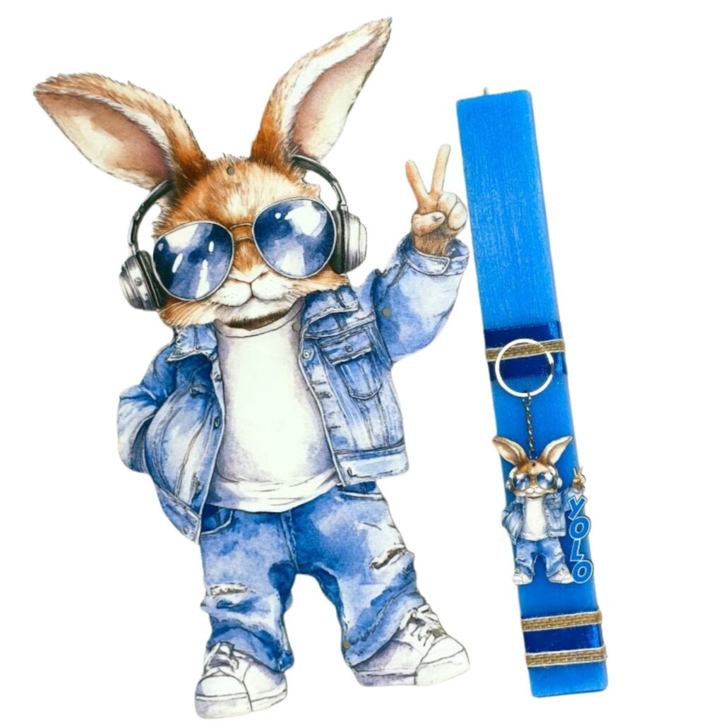 Πασχαλινή λαμπάδα με πλάτη YOLO - cool bunny