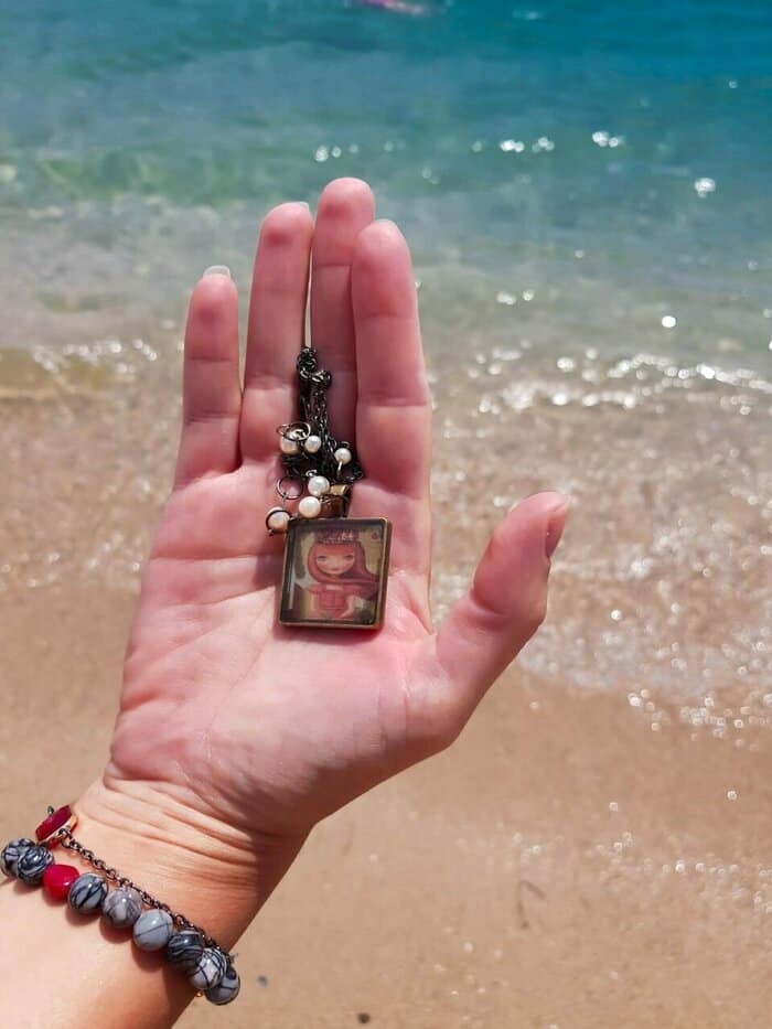 Antique / Κολιέ από Gunmetal αλυσίδα & μενταγιόν με υγρό γυαλί.