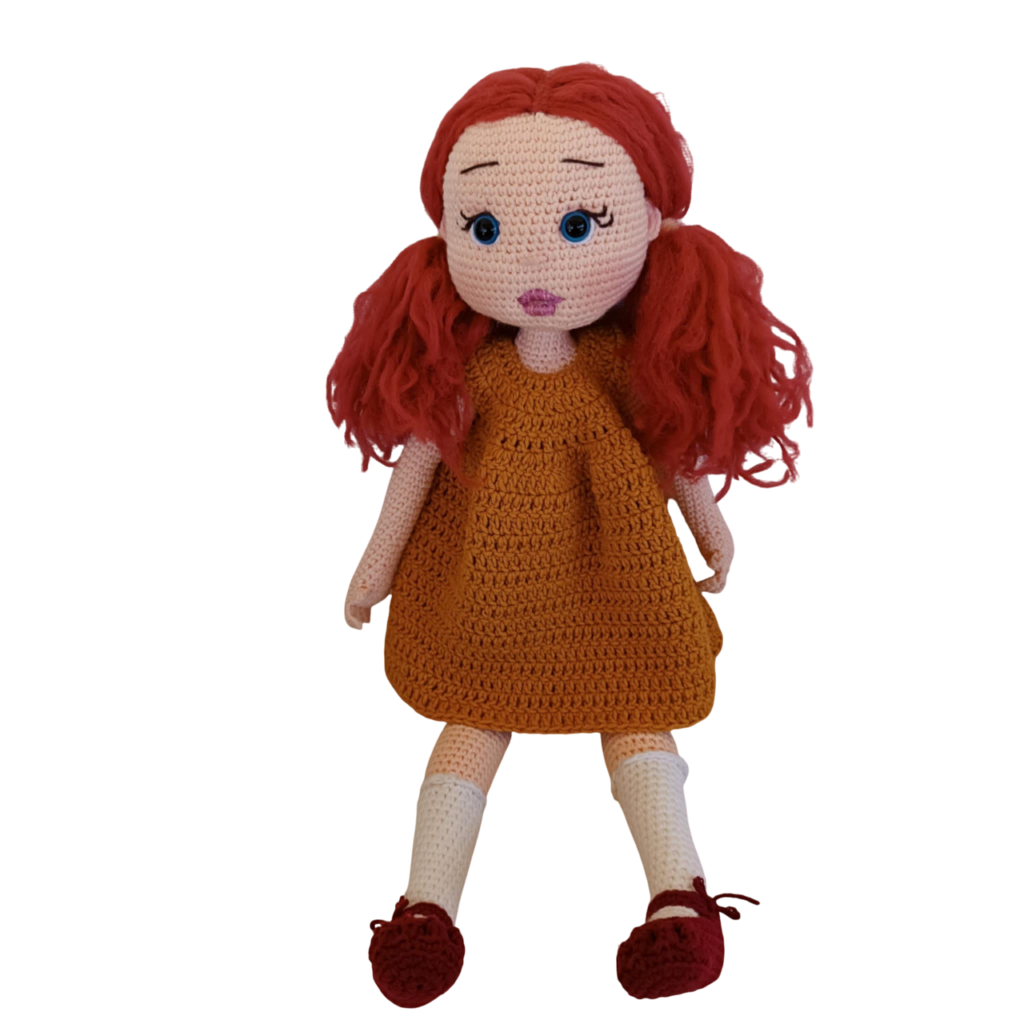 Χειροποίητη κούκλα amigurumi , πλεγμένη με βαμβακερό νήμα ύψους 48 εκ."Μυρτώ"
