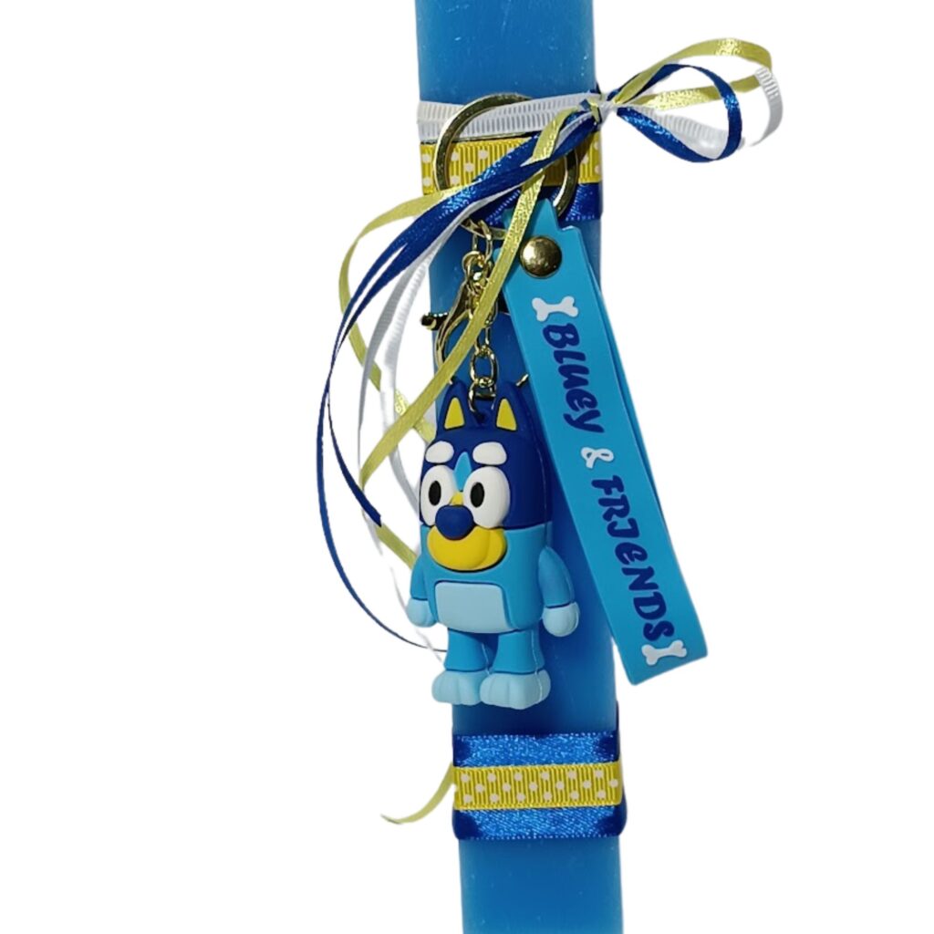Πασχαλινή λαμπάδα με μπρελόκ από σιλικόνη Bluey