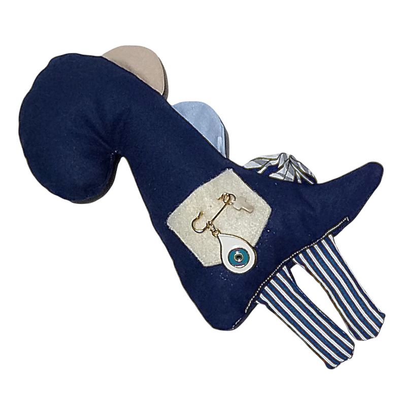 Φυλακτό για Νεογέννητο-Δεινοσαυράκι μπλέ με Παραμάνα με Ματάκι και Σταυρό ( 24 χ 13,5 εκ. )
