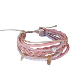 Πολύσειρο boho, handmade ροζ παστελ βραχιόλι.