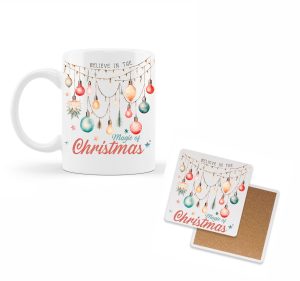 Σετ κεραμική κούπα & σουβέρ Christmas magic με αφιέρωση