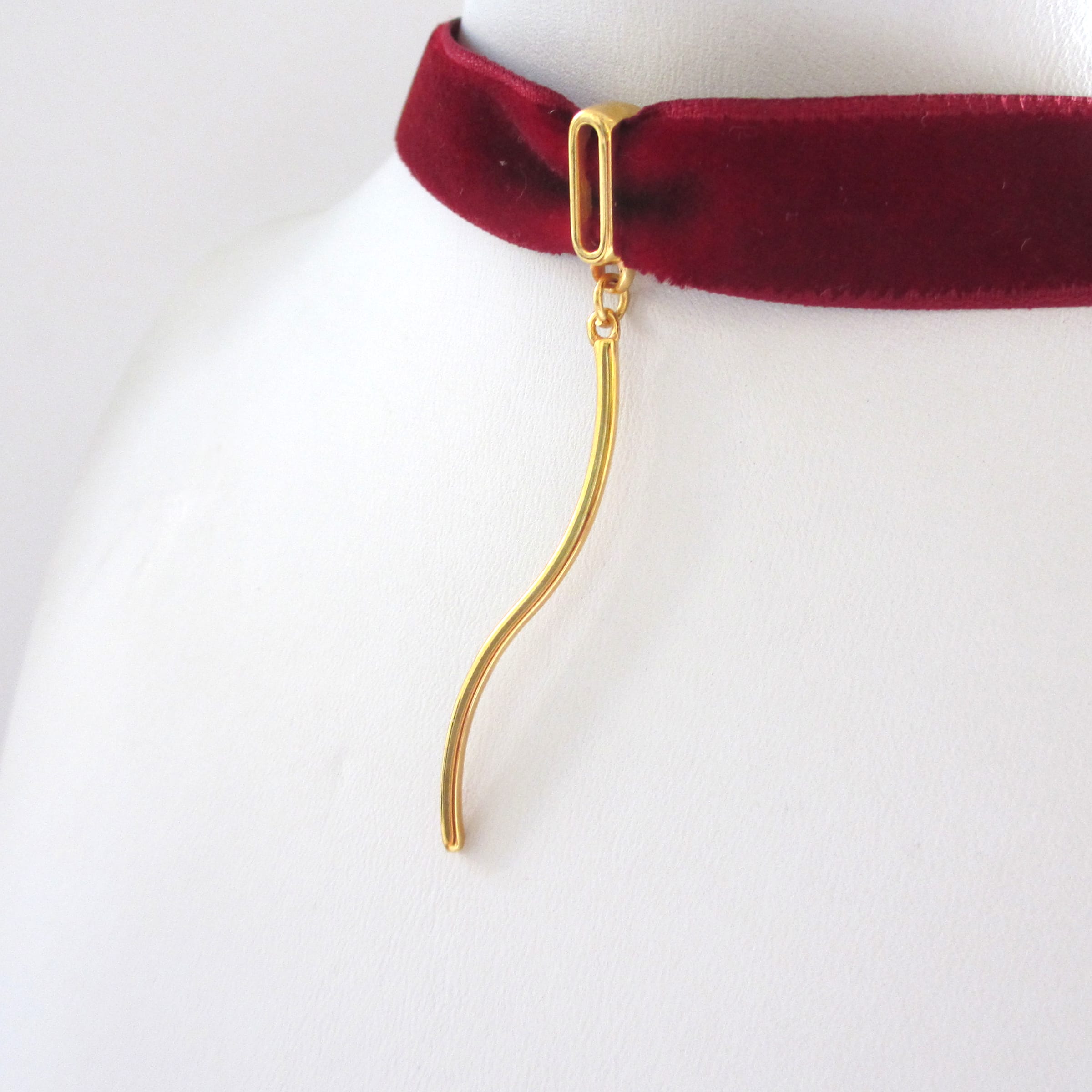 Velvet long flow choker - Βελούδινο τσόκερ μπορντό