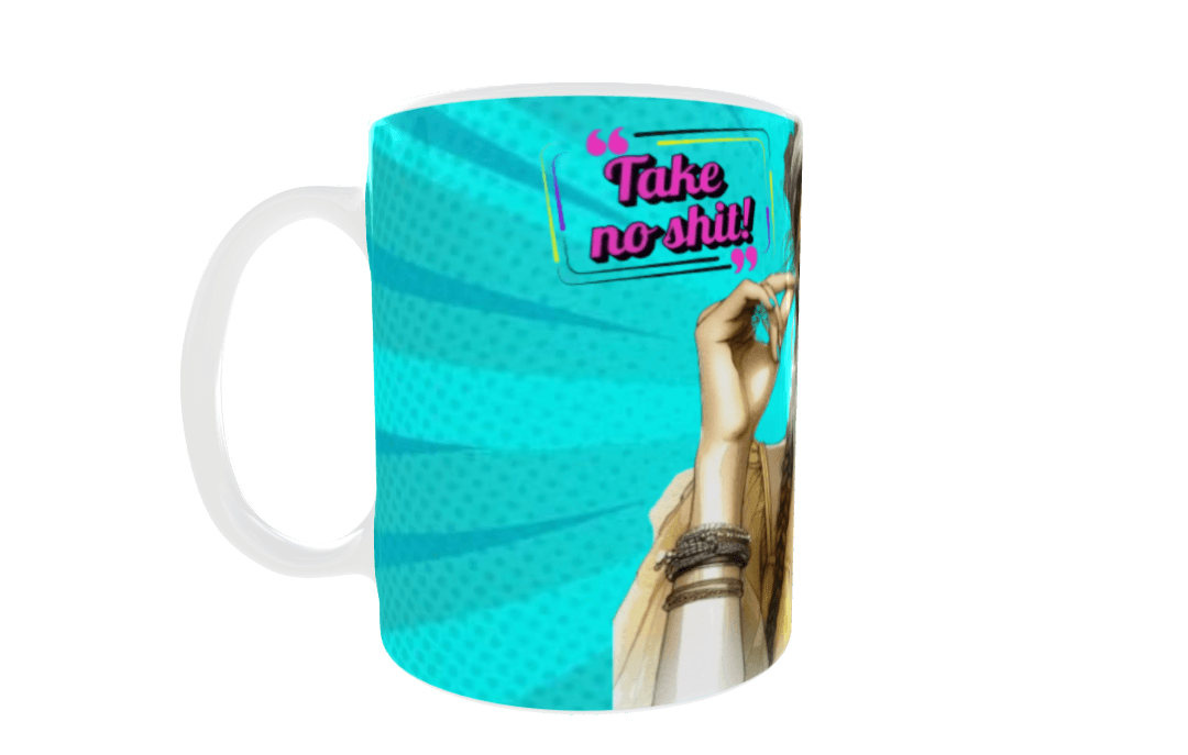 Κεραμική λευκή κούπα 325 ml - Pop art quote "Take no sh*t"